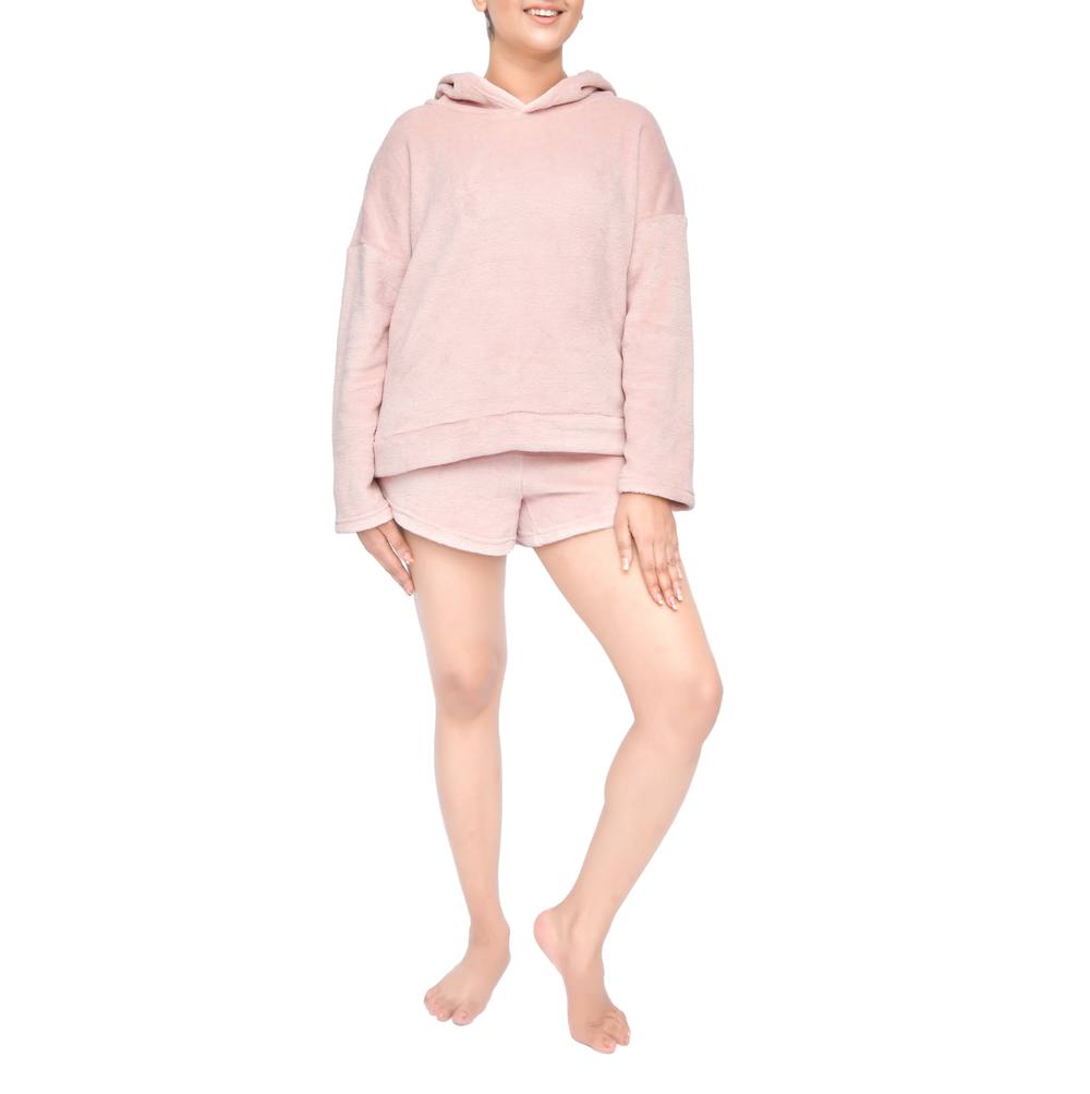 Smart Living Soft & Cozy Fleece Loungewear Hoodie & Short Set In Pink Smart Living Soft & Cozy Fleece Loungewear Hoodie & Short Set In Pink