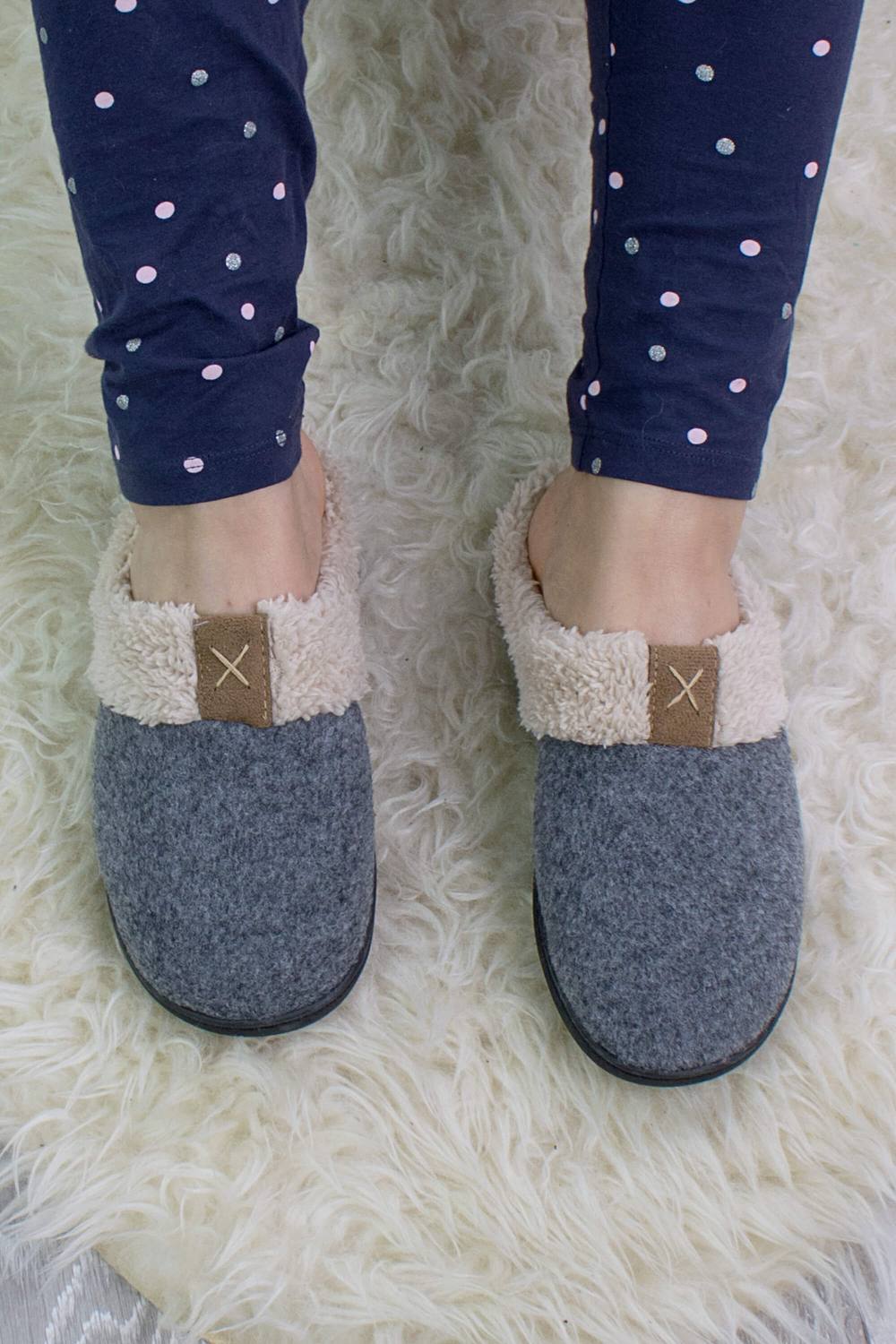 Ajvani Faux Fur Lined Cosy Winter Slippers In Grey Ajvani Faux Fur Lined Cosy Winter Slippers In Grey