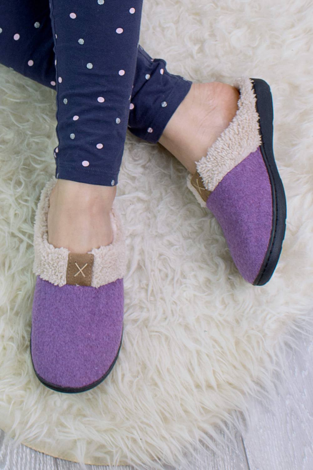 Ajvani Faux Fur Lined Cosy Winter Slippers In Purple Ajvani Faux Fur Lined Cosy Winter Slippers In Purple
