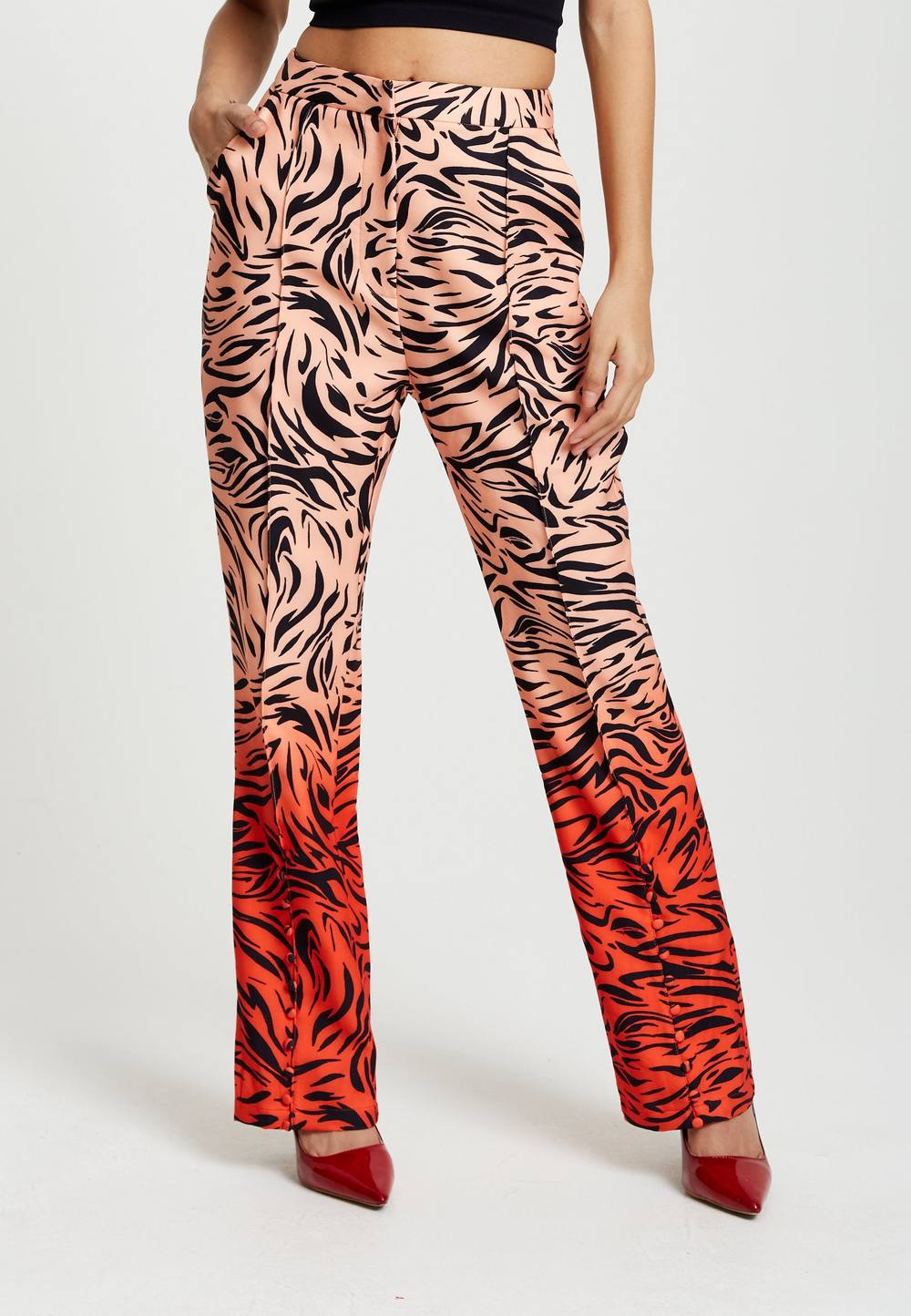 Liquorish Zebra Print Suit Trousers With Slit Detail In Orange And Nude In Red Liquorish Zebra Print Suit Trousers With Slit Detail In Orange And Nude In Red