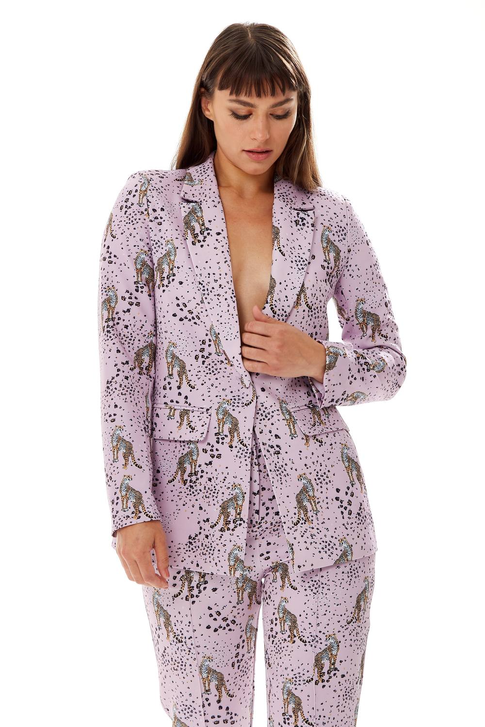Liquorish Animal Print Blazer In Lilac In Purple Liquorish Animal Print Blazer In Lilac In Purple