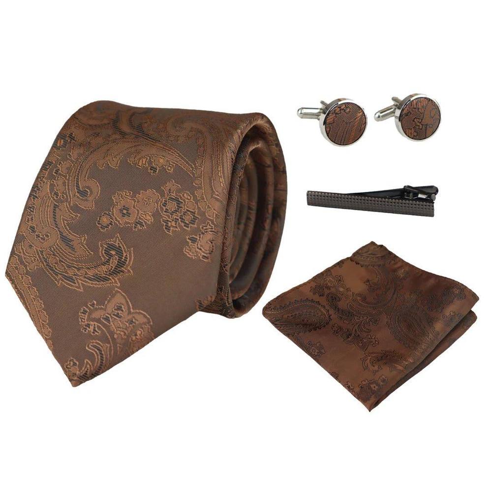 Paul Andrew Unisex Paisley Neck Tie Pocket Square Cuff Links in Brown Paul Andrew Unisex Paisley Neck Tie Pocket Square Cuff Links in Brown