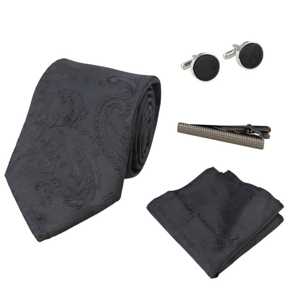 Paul Andrew Unisex Paisley Neck Tie Pocket Square Cuff Links in Black Paul Andrew Unisex Paisley Neck Tie Pocket Square Cuff Links in Black