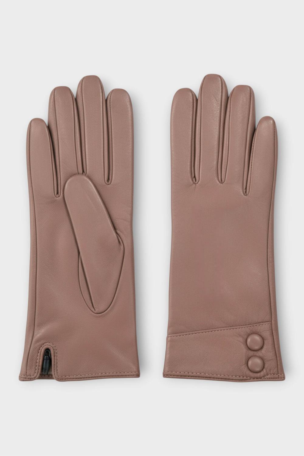Infinity Leather Italian Leather Button Design Soft Wool-Lined Winter Gloves In Nude Infinity Leather Italian Leather Button Design Soft Wool-Lined Winter Gloves In Nude