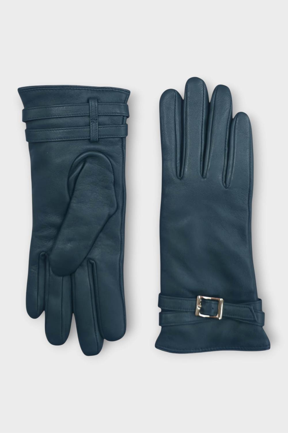 Infinity Leather Italian Leather Buckle Soft Wool Lining Fashion Casual Winter Gloves In Teal Infinity Leather Italian Leather Buckle Soft Wool Lining Fashion Casual Winter Gloves In Teal