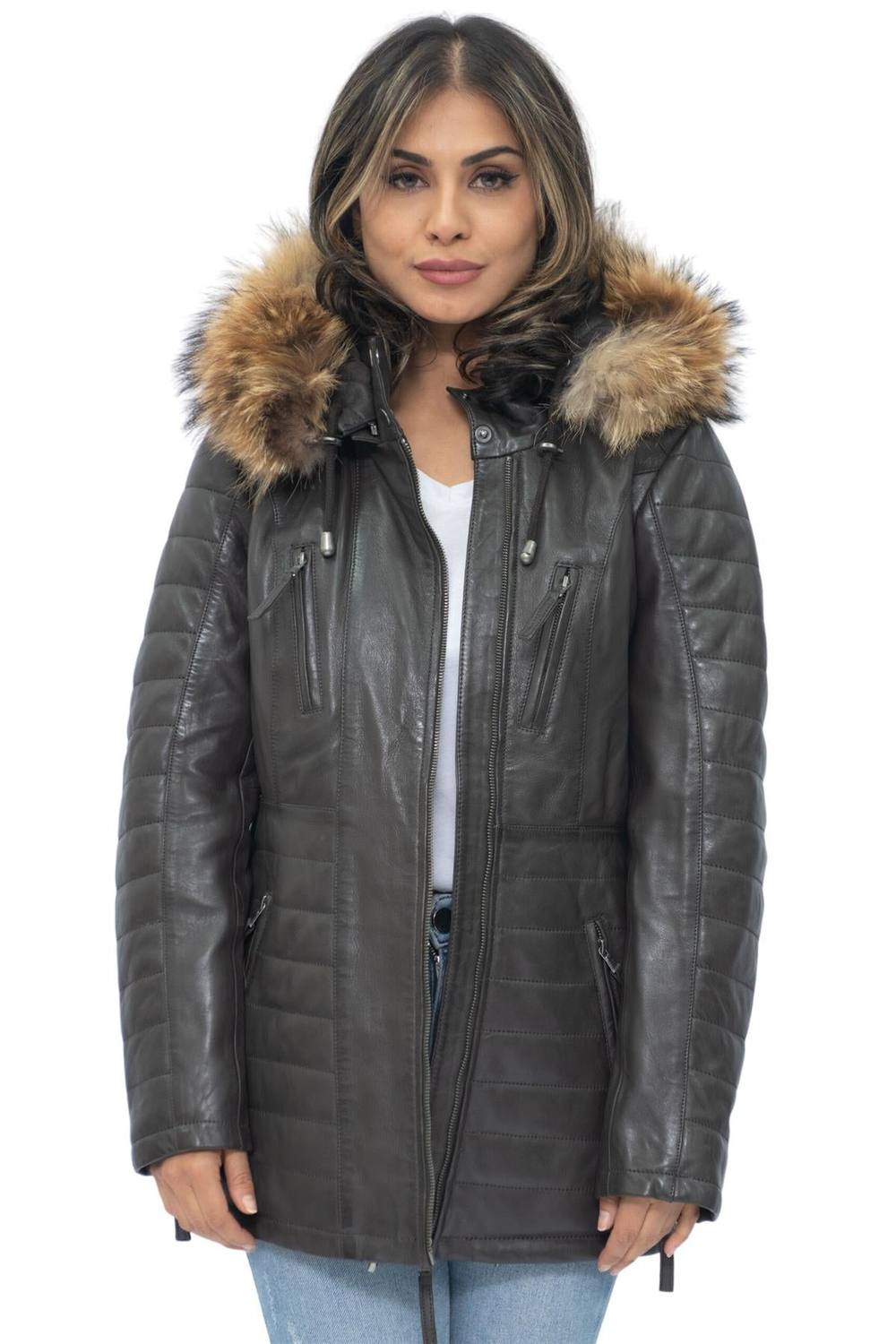Infinity Leather Quilted Leather Parka Jacket-Curitiba In Brown Infinity Leather Quilted Leather Parka Jacket-Curitiba In Brown