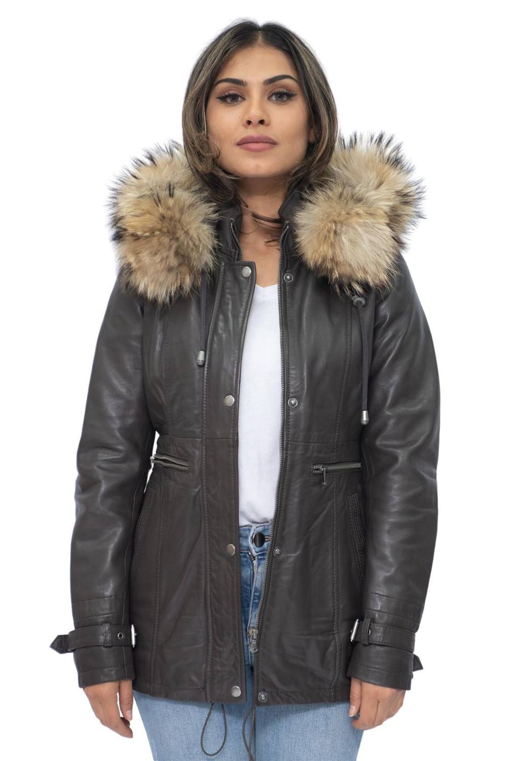 Infinity Leather Leather Hooded Parka Jacket-Putian In Brown Infinity Leather Leather Hooded Parka Jacket-Putian In Brown
