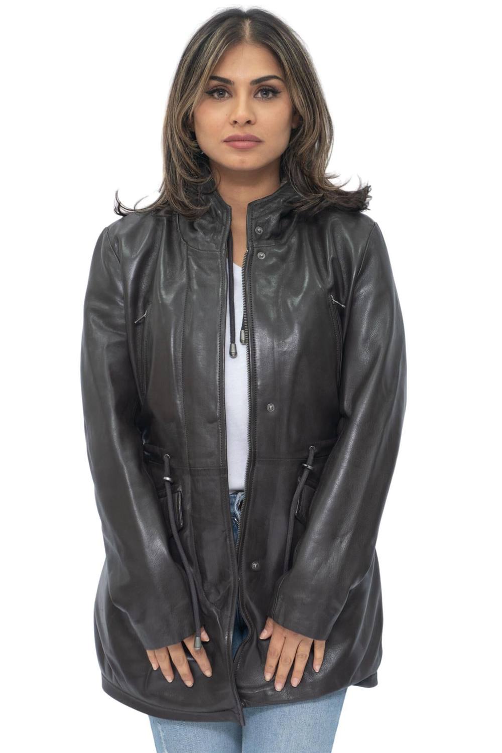 Infinity Leather Leather Hooded Parka Jacket-Bucharest In Brown Infinity Leather Leather Hooded Parka Jacket-Bucharest In Brown