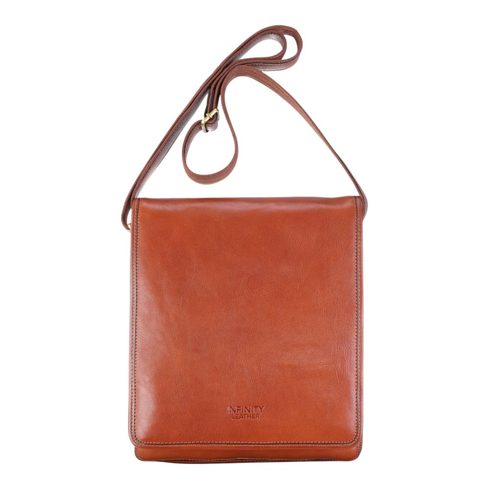 Infinity Leather Leather Vintage Messenger Shoulder Crossbody Travel Business Bag-Range In Tan