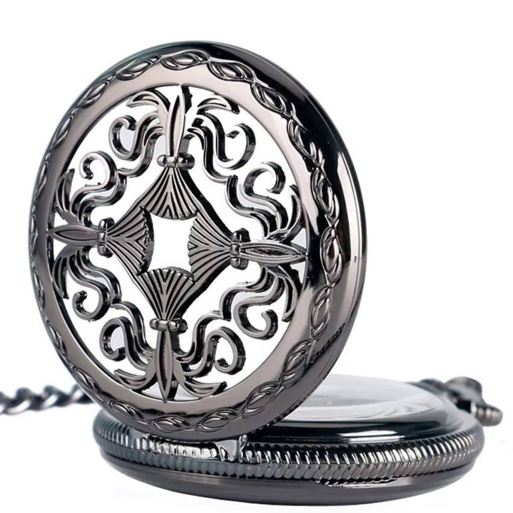 Infinity Leather Vintage Mechanical Skeleton Brass Pocket Watch In Black Infinity Leather Vintage Mechanical Skeleton Brass Pocket Watch In Black