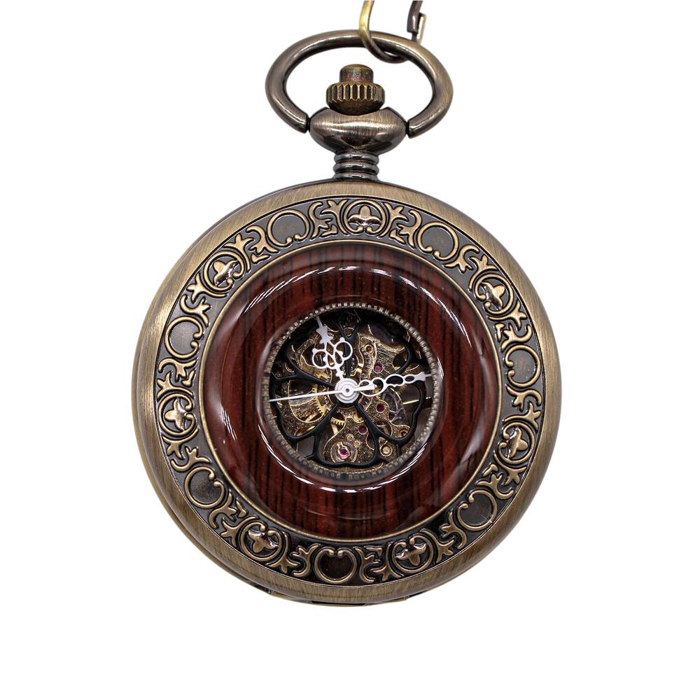 Infinity Leather Vintage Wooden Skeleton Half Hunter Alloy Pocket Watch In Bronze Infinity Leather Vintage Wooden Skeleton Half Hunter Alloy Pocket Watch In Bronze