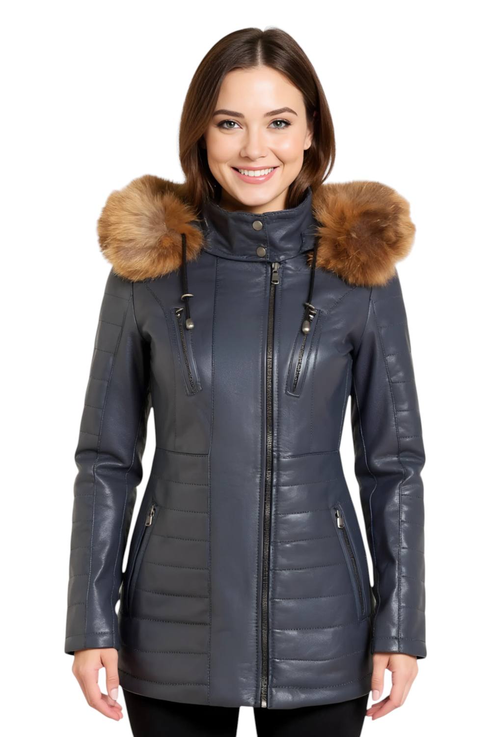 Infinity Leather Quilted Leather Parka Jacket-Bowen In Blue Infinity Leather Quilted Leather Parka Jacket-Bowen In Blue