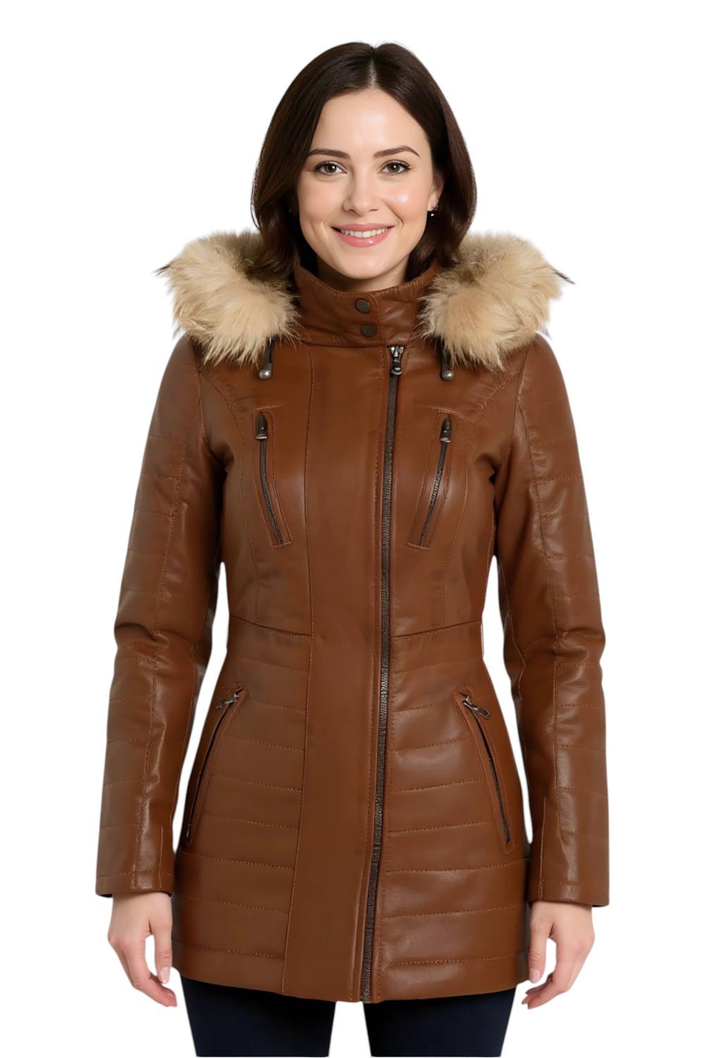 Infinity Leather Quilted Leather Parka Jacket-Bowen In Tan Infinity Leather Quilted Leather Parka Jacket-Bowen In Tan