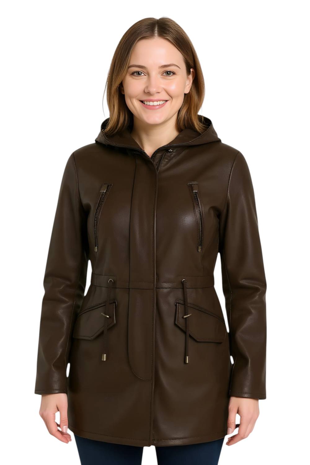 Infinity Leather Leather Hooded Parka Jacket-Cairns In Brown Infinity Leather Leather Hooded Parka Jacket-Cairns In Brown