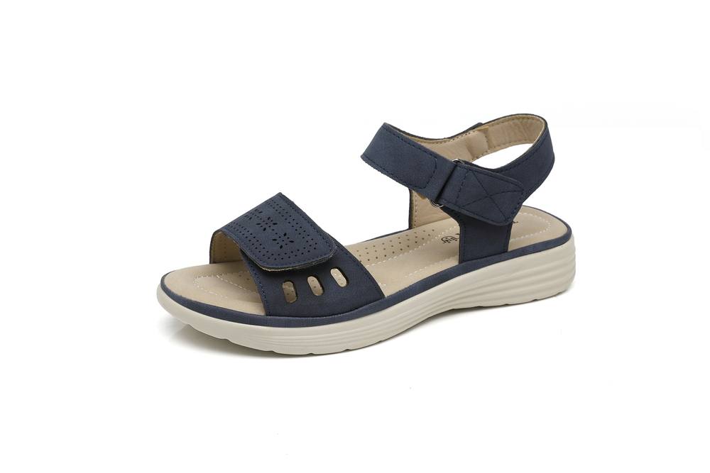 Ivachy Adjustable Strap & Cushioned Hook And Loop Comfort Wedge Sandals In Navy Ivachy Adjustable Strap & Cushioned Hook And Loop Comfort Wedge Sandals In Navy