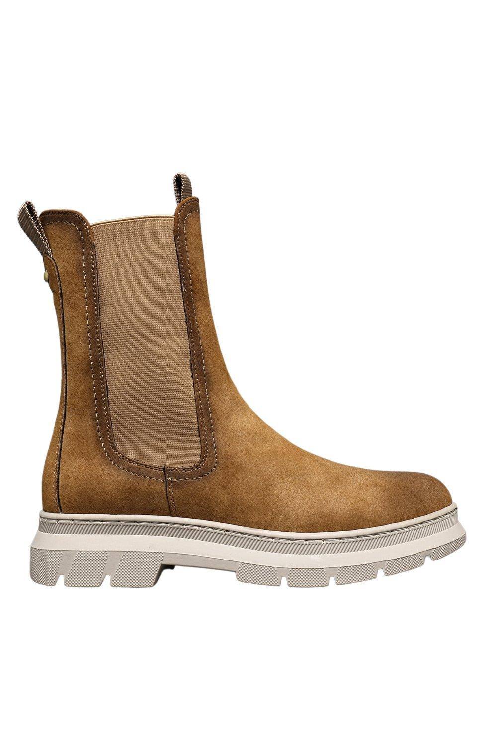 Ivachy Faux Suede Elastic Chunky Platform Mid Calf Chelsea Ankle Boots In Tan Ivachy Faux Suede Elastic Chunky Platform Mid Calf Chelsea Ankle Boots In Tan