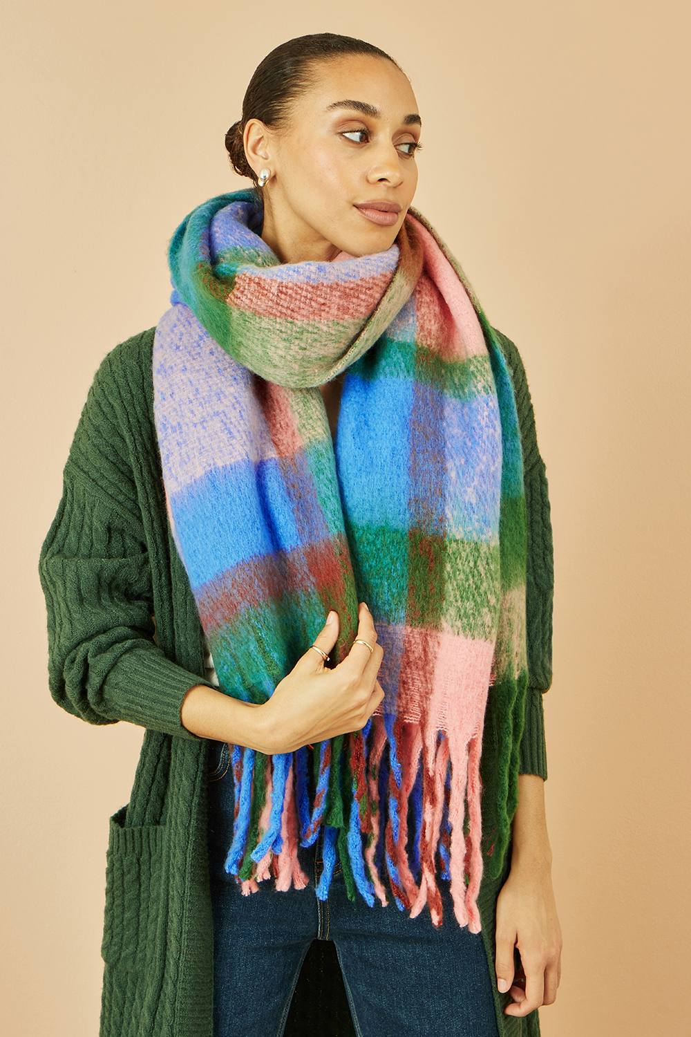 Yumi Multi-Coloured Check Soft Scarf Yumi Multi-Coloured Check Soft Scarf