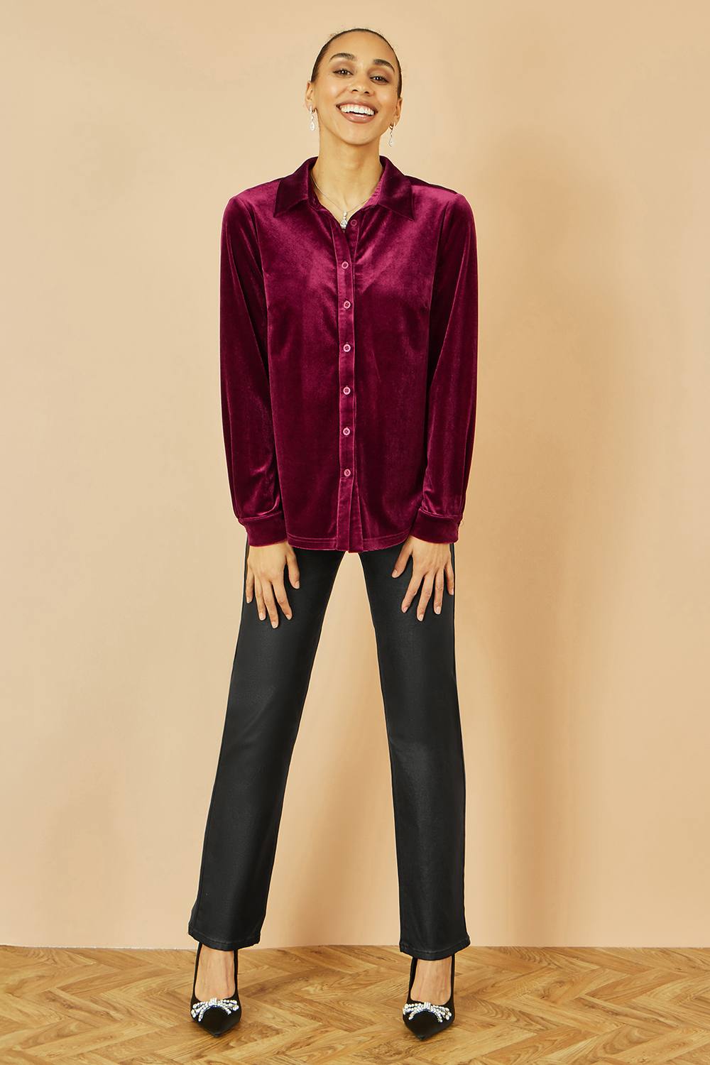 Yumi Burgundy Velvet Relaxed Fit Shirt Yumi Burgundy Velvet Relaxed Fit Shirt