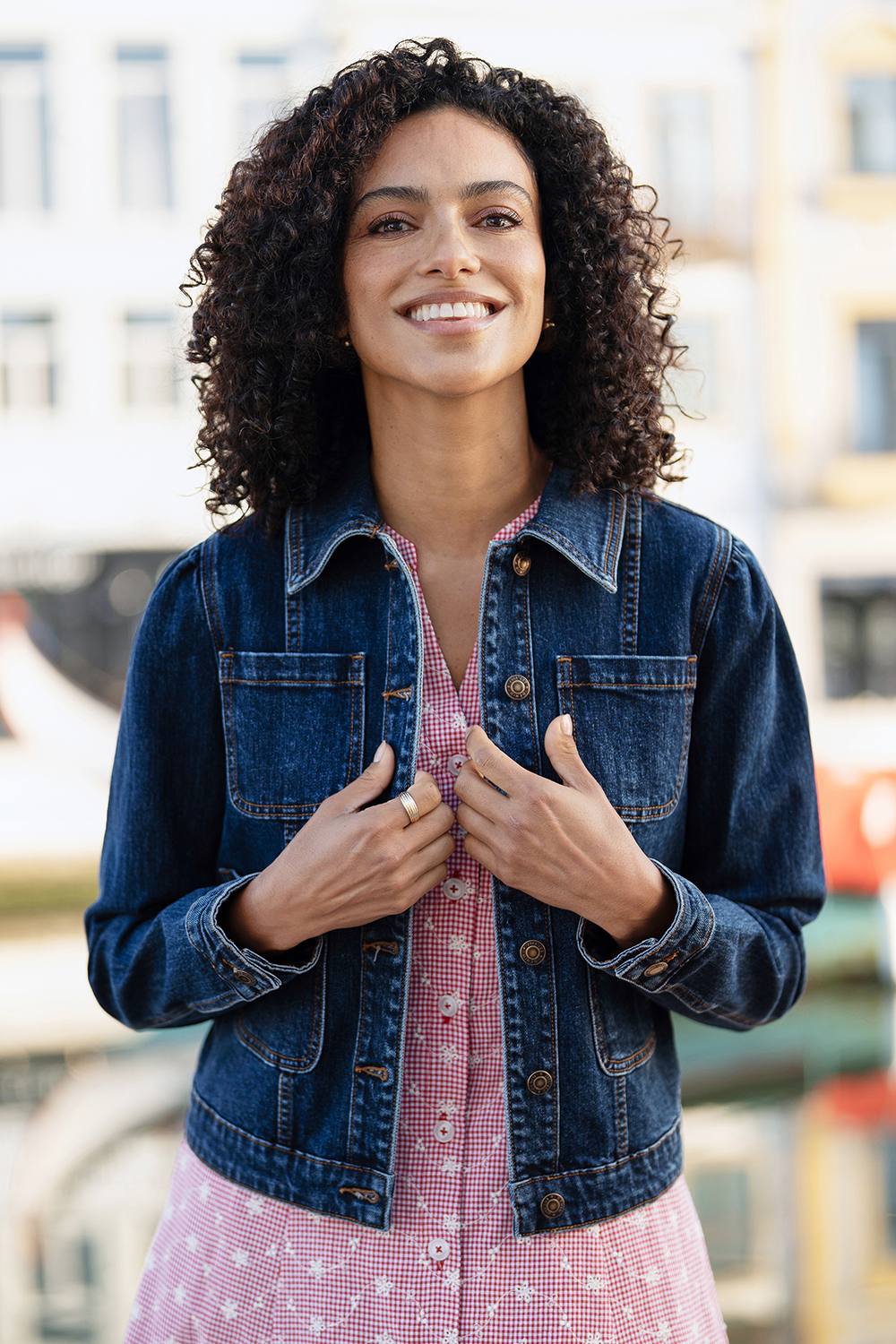 Yumi Blue Stretch Denim Jacket With Pocket Detail Yumi Blue Stretch Denim Jacket With Pocket Detail