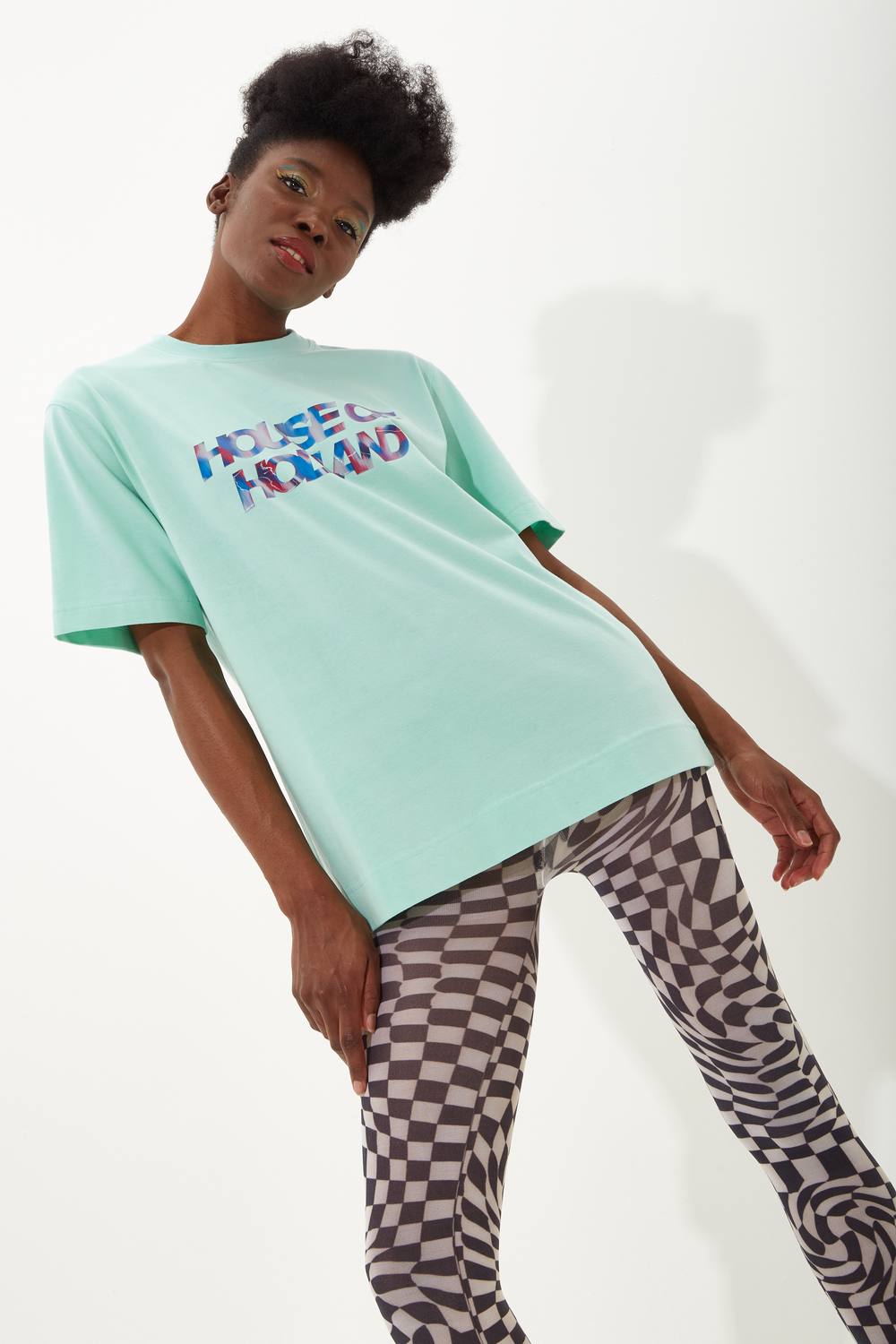 House Of Holland Iridescent Transfer Printed Shirt In Egg Blue In Green House Of Holland Iridescent Transfer Printed Shirt In Egg Blue In Green