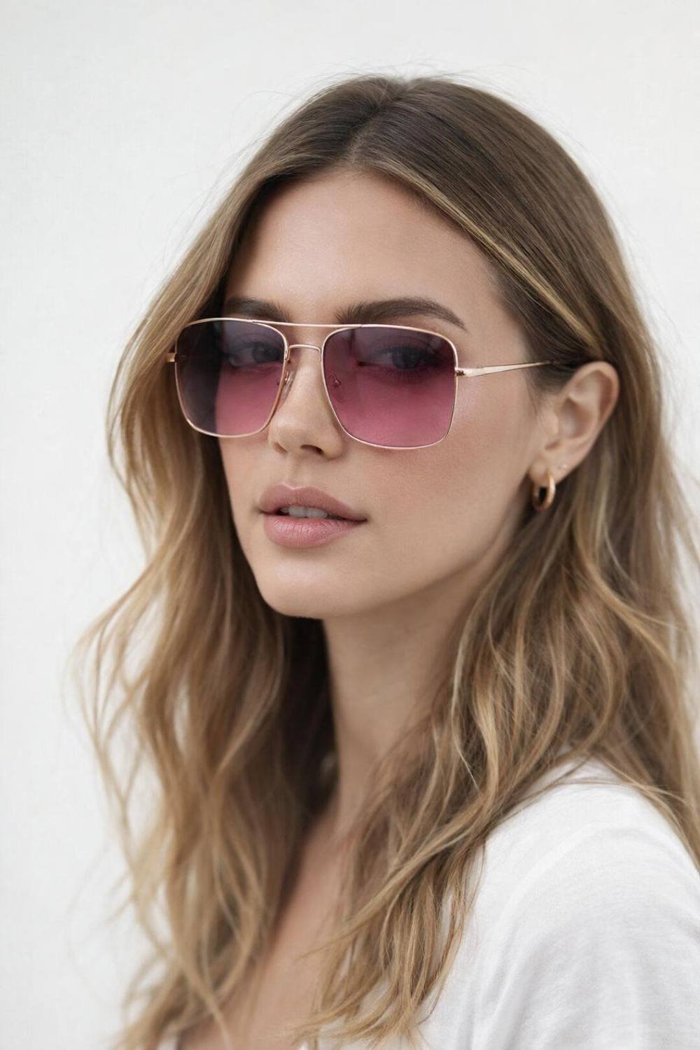 Svnx Aviator Style Square Frame Sunglasses In Gold Pink Svnx Aviator Style Square Frame Sunglasses In Gold Pink