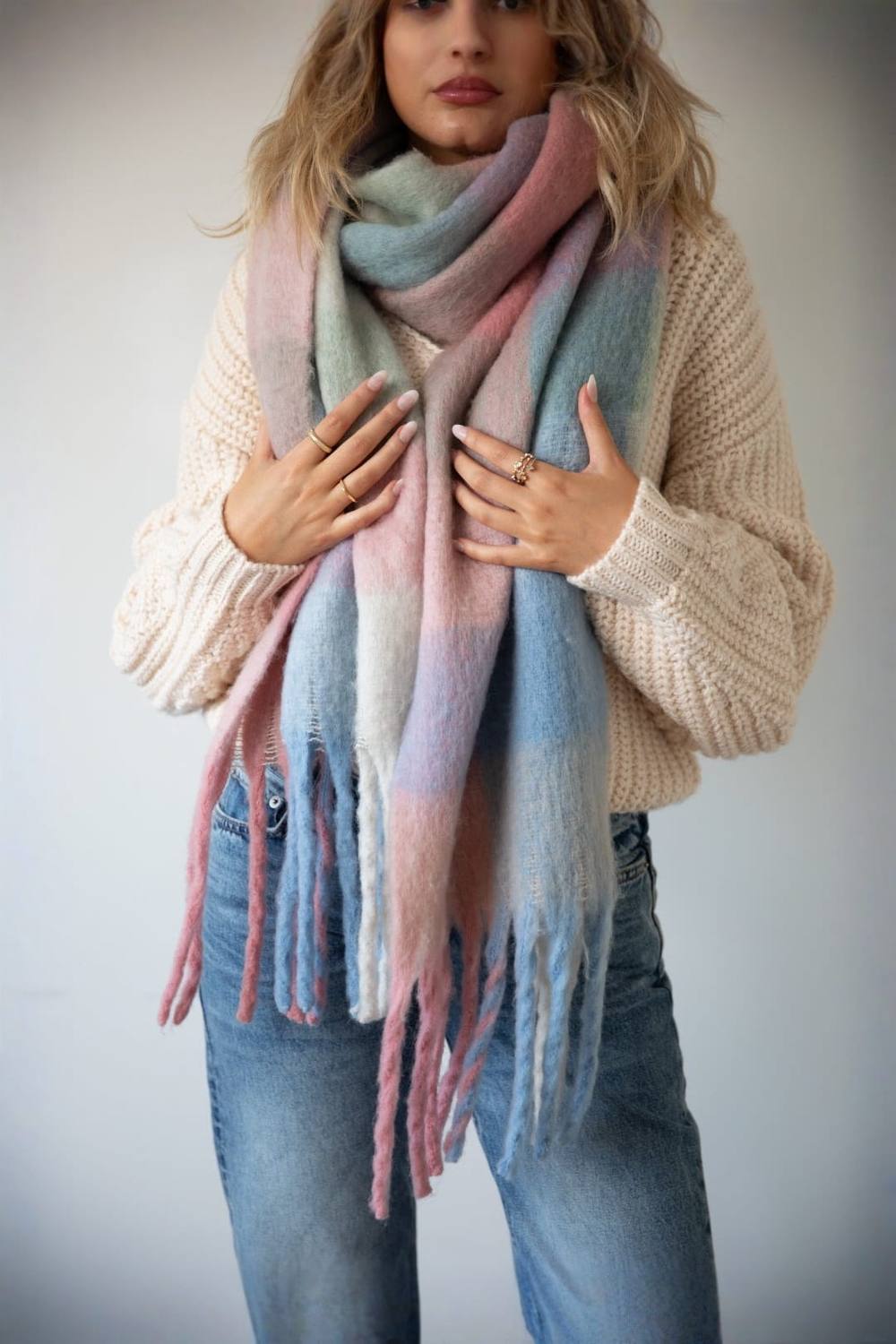 Svnx Pastel Check Print Scarf Svnx Pastel Check Print Scarf