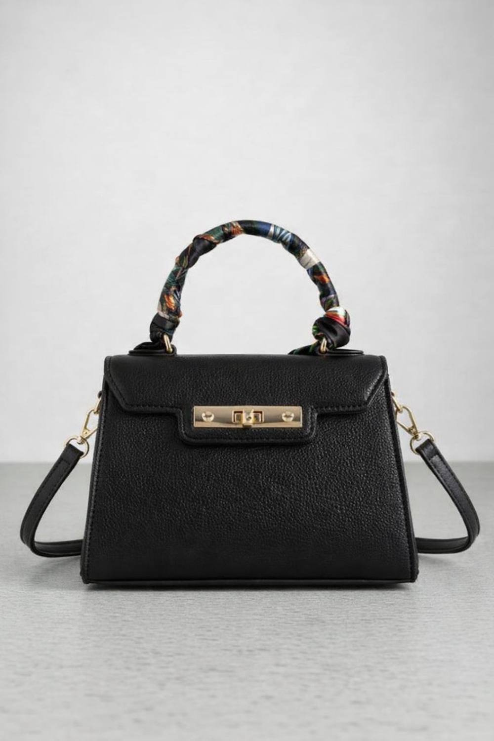 Svnx Small Crossbody Bag With Scarf Handle In Black Svnx Small Crossbody Bag With Scarf Handle In Black
