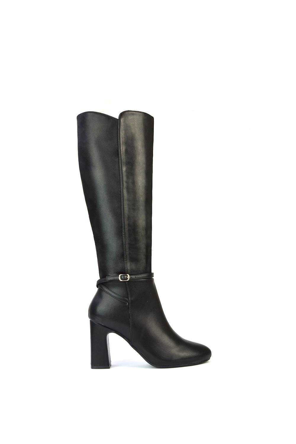 Xy London ‘olly’ Knee High Boots With Block Mid Heel In Black Xy London ‘olly’ Knee High Boots With Block Mid Heel In Black