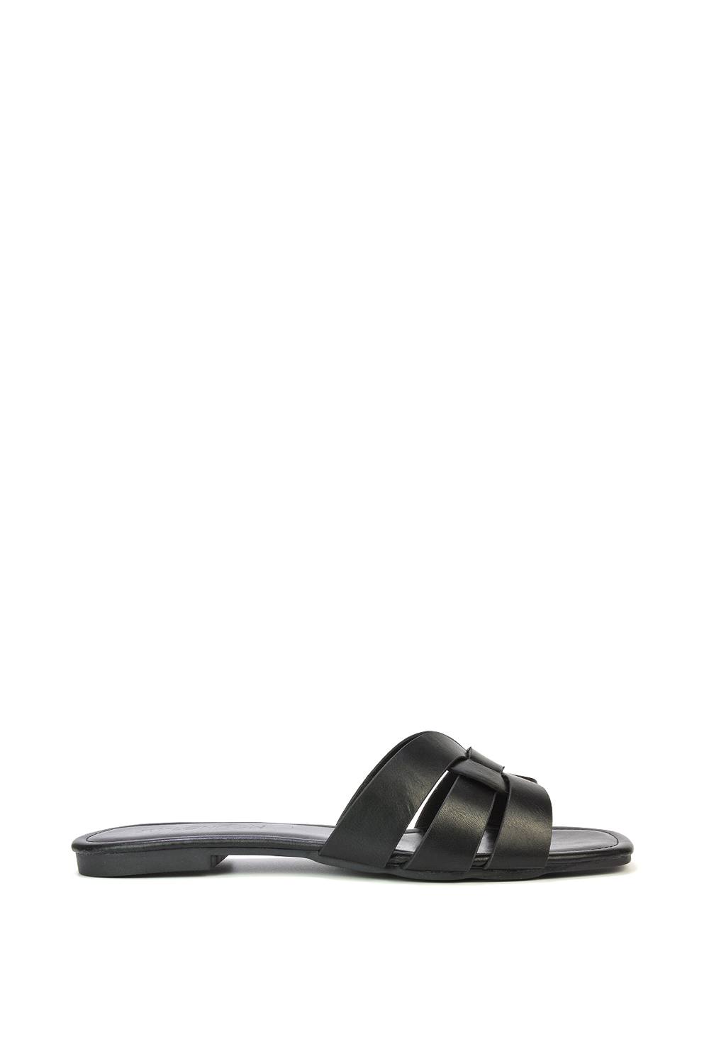 Xy London ‘luci’ Strappy Slider Sandals With Square Toe In Black Xy London ‘luci’ Strappy Slider Sandals With Square Toe In Black