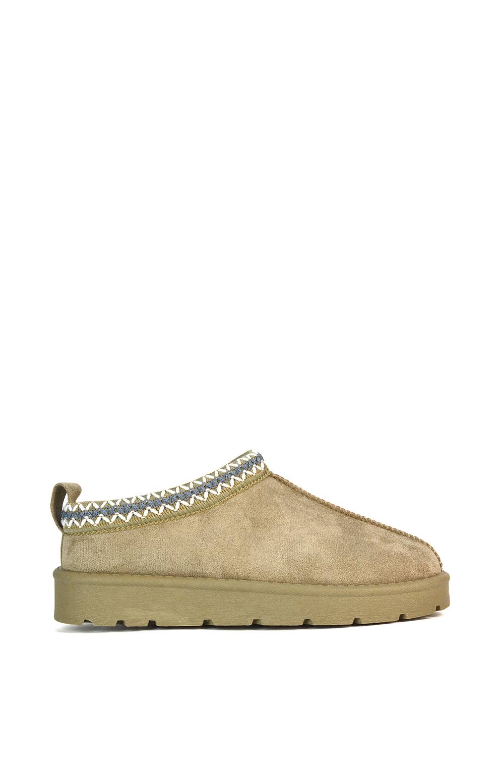 Xy London ‘vicky’ Flat Aztec Ultra Mini Boots Slip On Slippers With No Faux Fur Lining In Stone Xy London ‘vicky’ Flat Aztec Ultra Mini Boots Slip On Slippers With No Faux Fur Lining In Stone