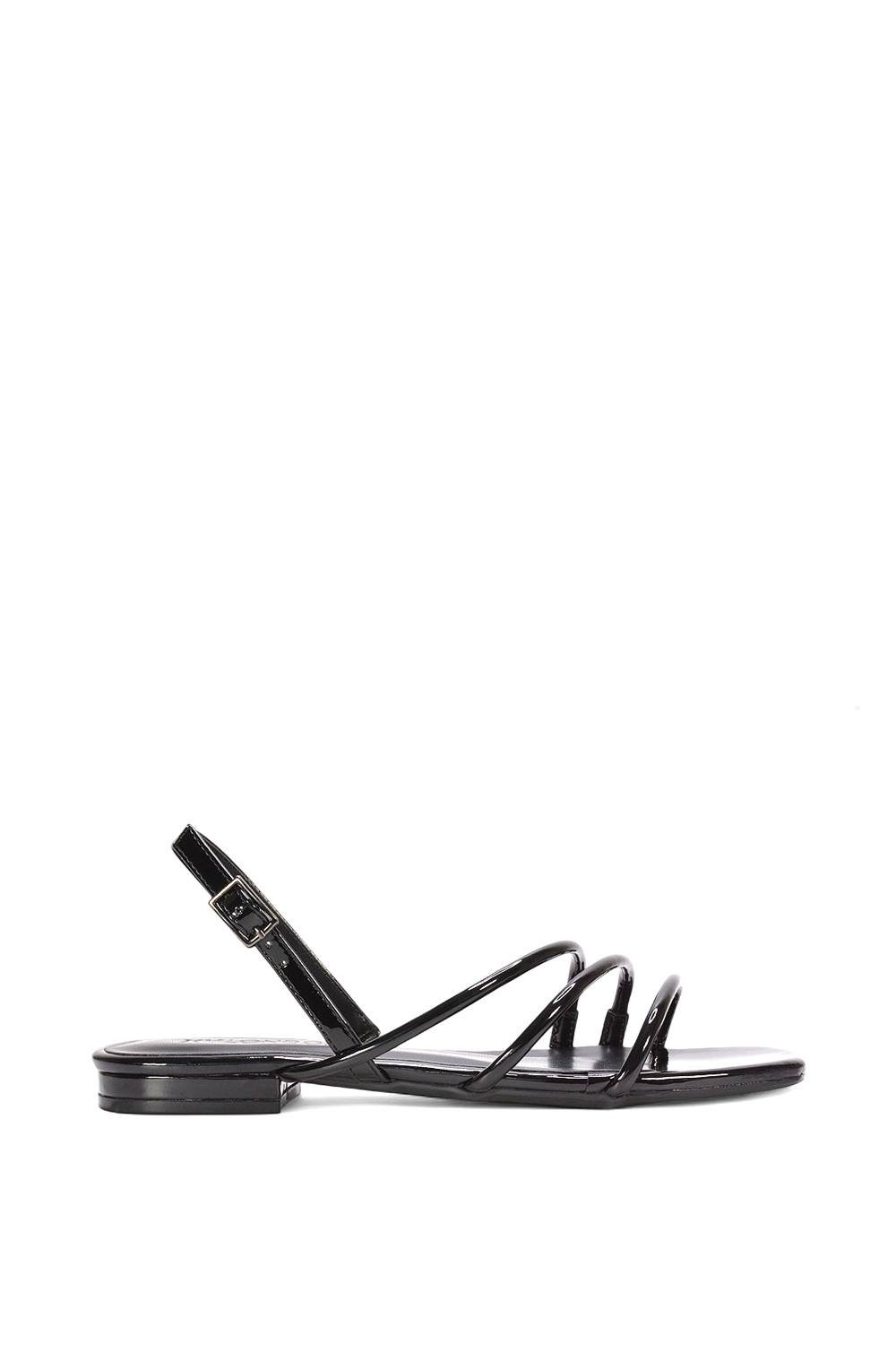 Xy London ‘mary’ Flat Slingback Sandals With Square Toe In True Black Xy London ‘mary’ Flat Slingback Sandals With Square Toe In True Black