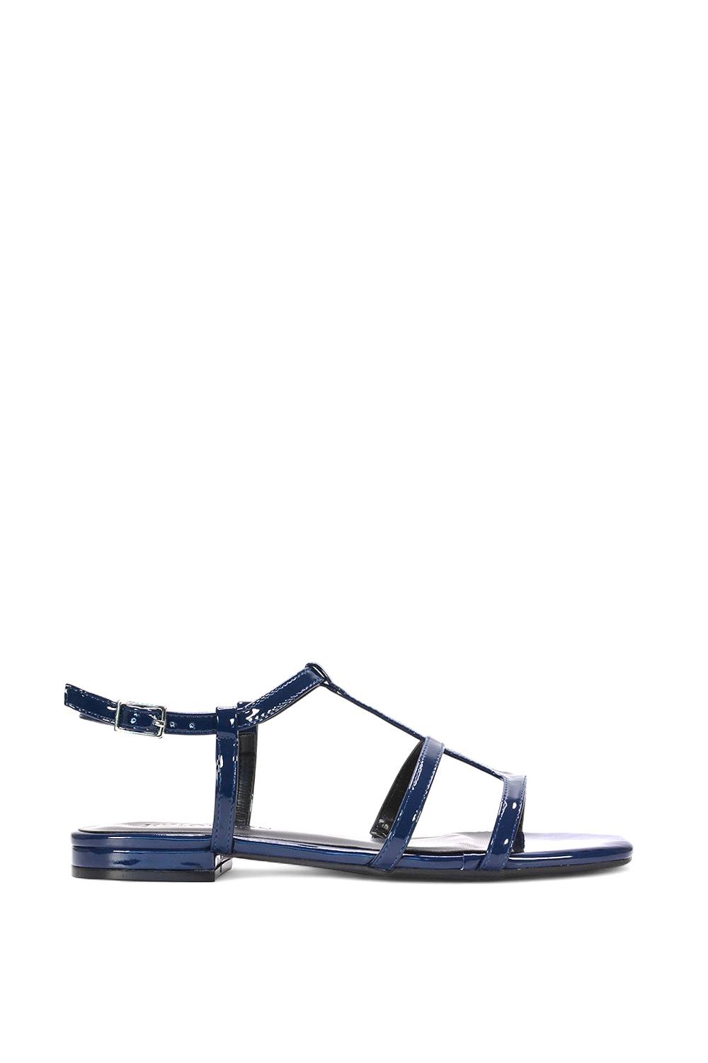 Xy London ‘danielle’ Flat Strappy Caged Square Toe Sandals With Buckle In Navy Xy London ‘danielle’ Flat Strappy Caged Square Toe Sandals With Buckle In Navy