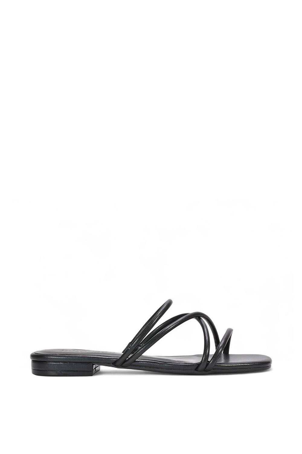 Xy London ‘suzzie’ Strappy Flat Slip On Square Toe Slider Mule Sandals In Black Xy London ‘suzzie’ Strappy Flat Slip On Square Toe Slider Mule Sandals In Black