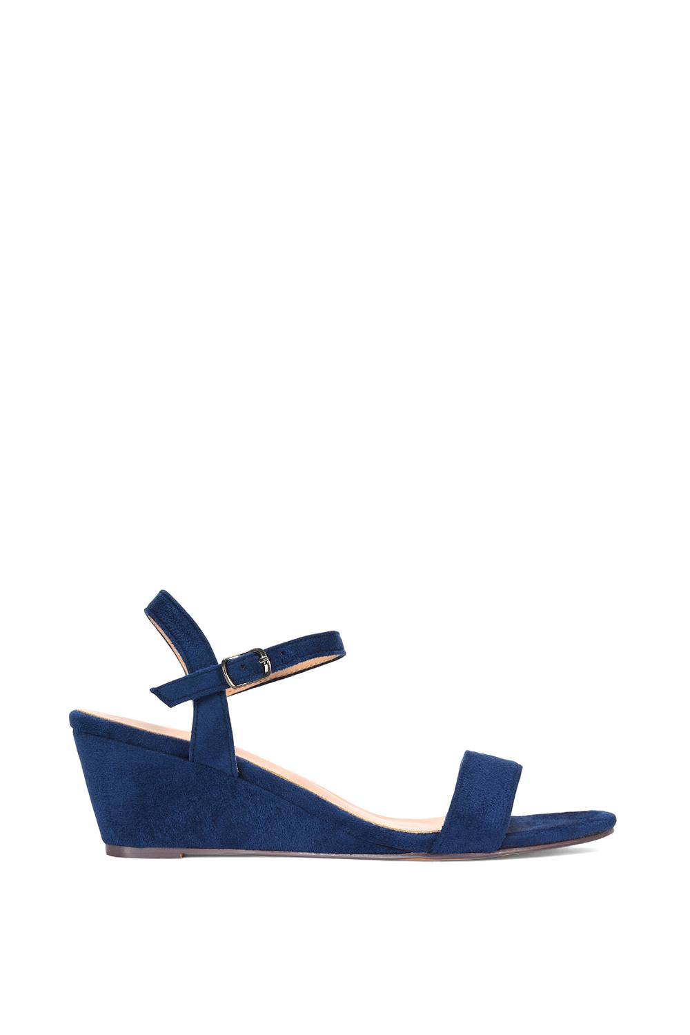 Xy London ‘alissa’ Low Wedge Heel Sandals With Ankle Strap In Navy Xy London ‘alissa’ Low Wedge Heel Sandals With Ankle Strap In Navy