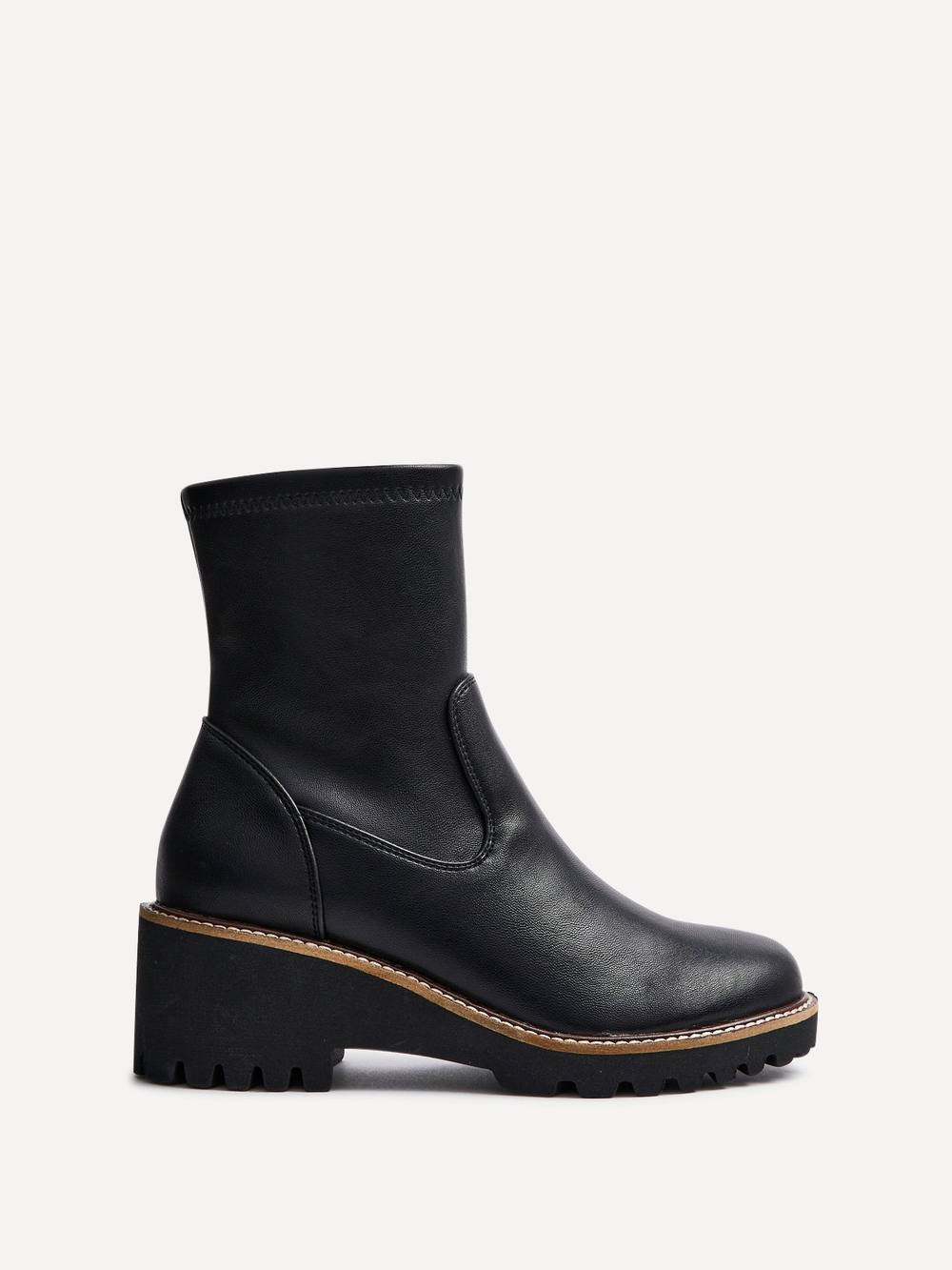Linzi Trish Black Faux Leather Wedged Heel Ankle Boot Linzi Trish Black Faux Leather Wedged Heel Ankle Boot