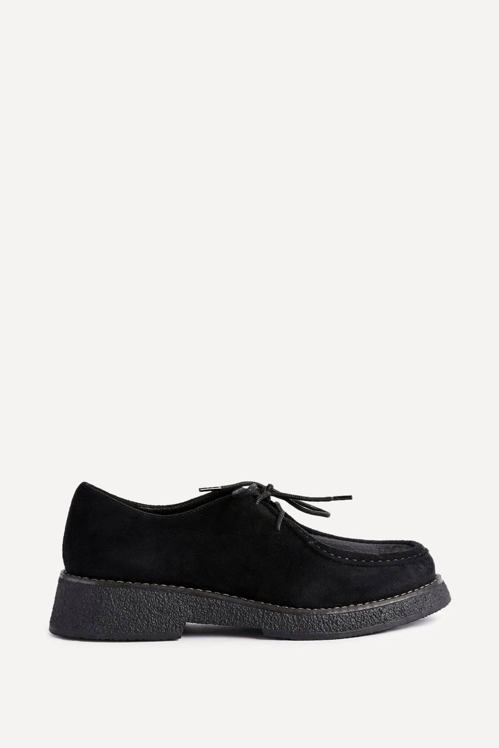 Linzi Perth Black Faux Suede Laced Chunky Loafer Linzi Perth Black Faux Suede Laced Chunky Loafer