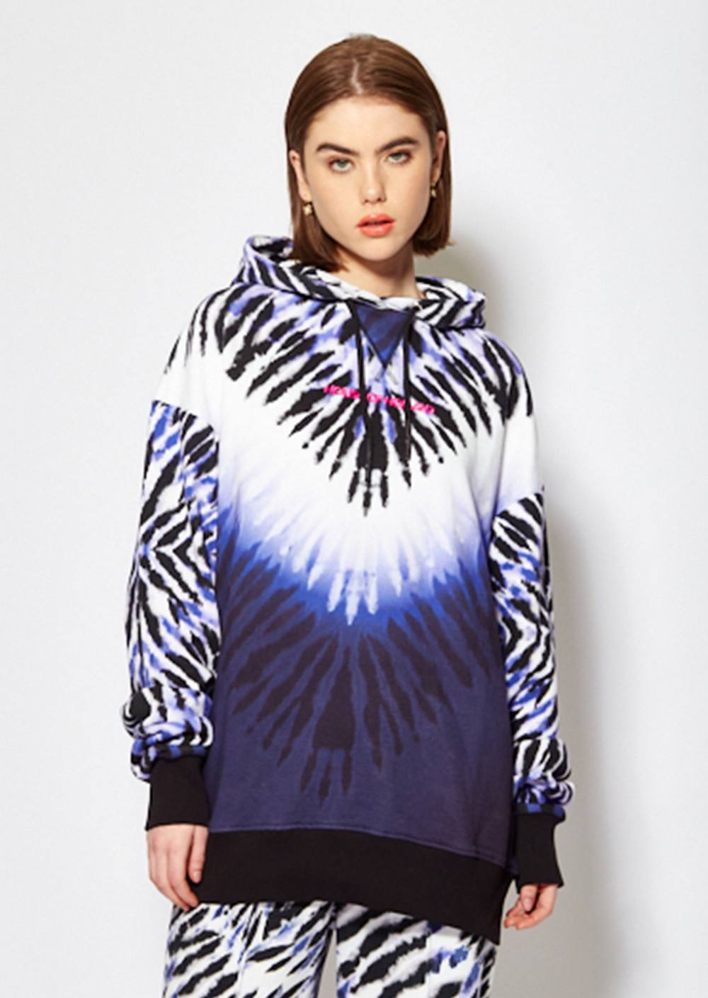House Of Holland Purple&white Tie Dye Zebra Print Hoodie House Of Holland Purple&white Tie Dye Zebra Print Hoodie
