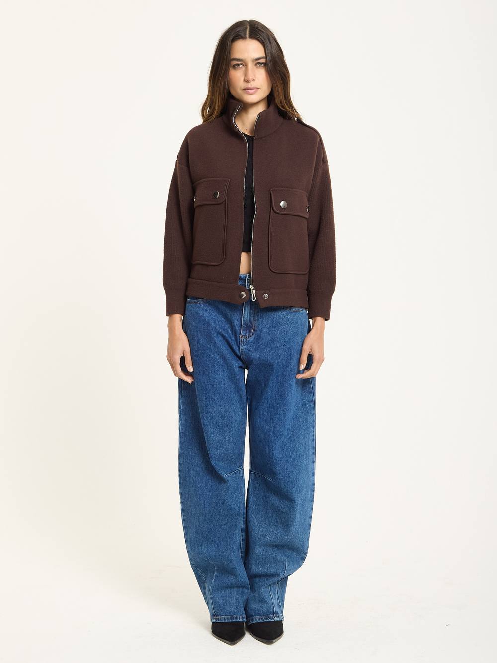 House Of Holland Brown Utility Knit Bomber Jacket House Of Holland Brown Utility Knit Bomber Jacket