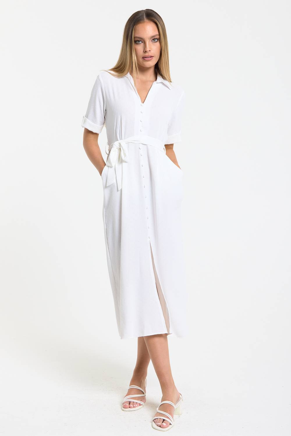 Liquorish White Button Front Midi Shirt Dress Liquorish White Button Front Midi Shirt Dress