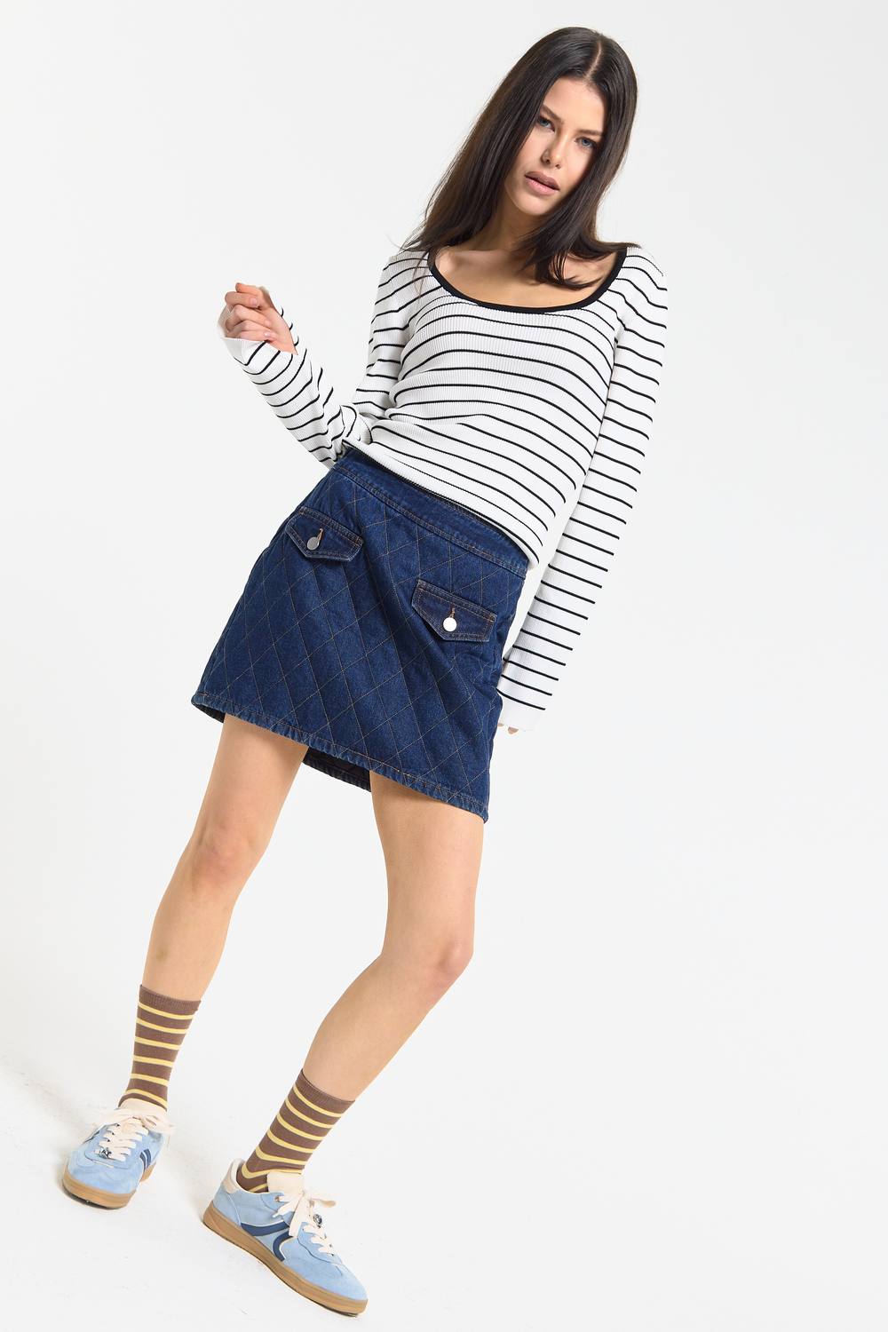 House Of Holland Striped Ribbed Knit Long Sleeve Top House Of Holland Striped Ribbed Knit Long Sleeve Top