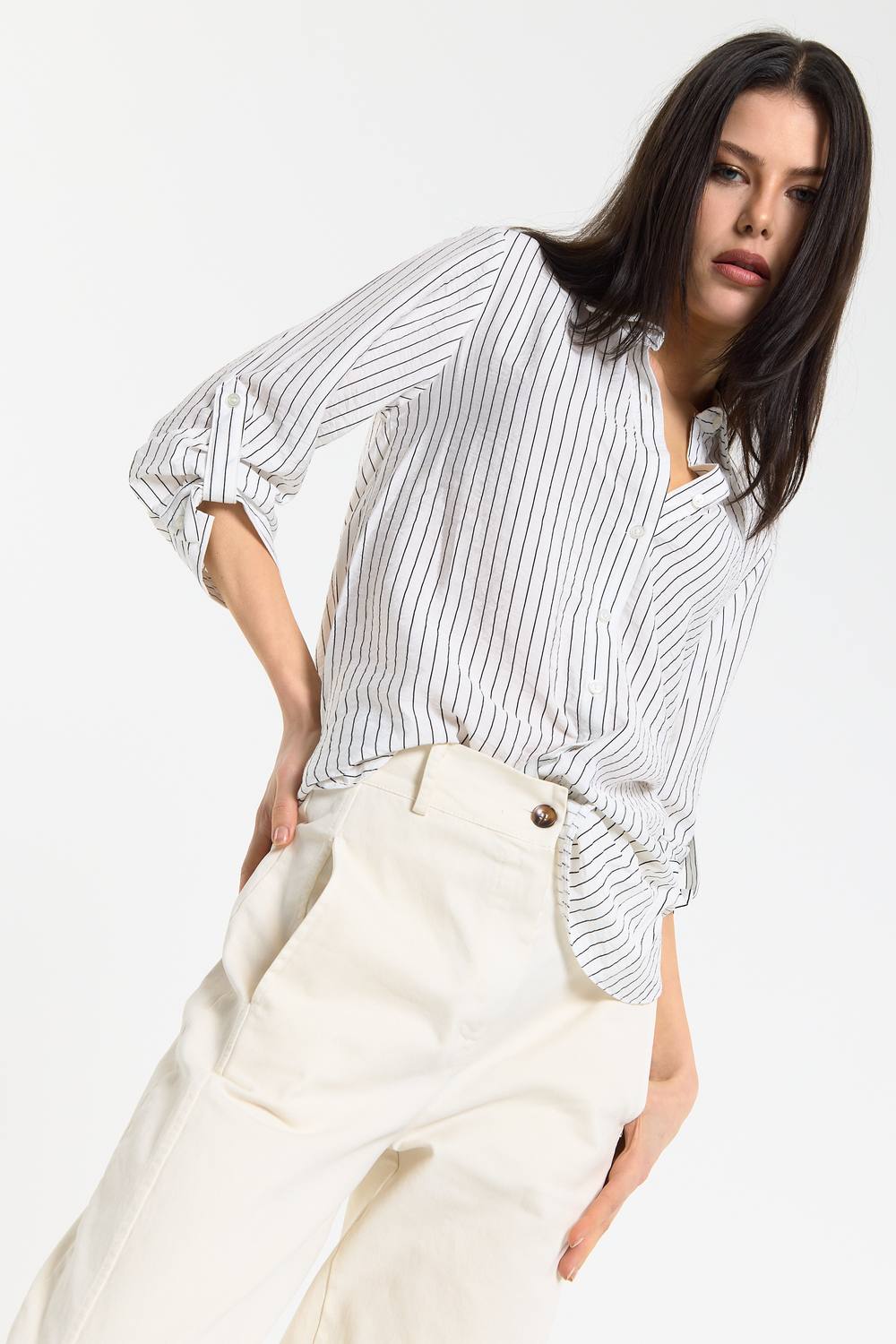 House Of Holland Pinstripe Relaxed Fit Button Shirt In White House Of Holland Pinstripe Relaxed Fit Button Shirt In White