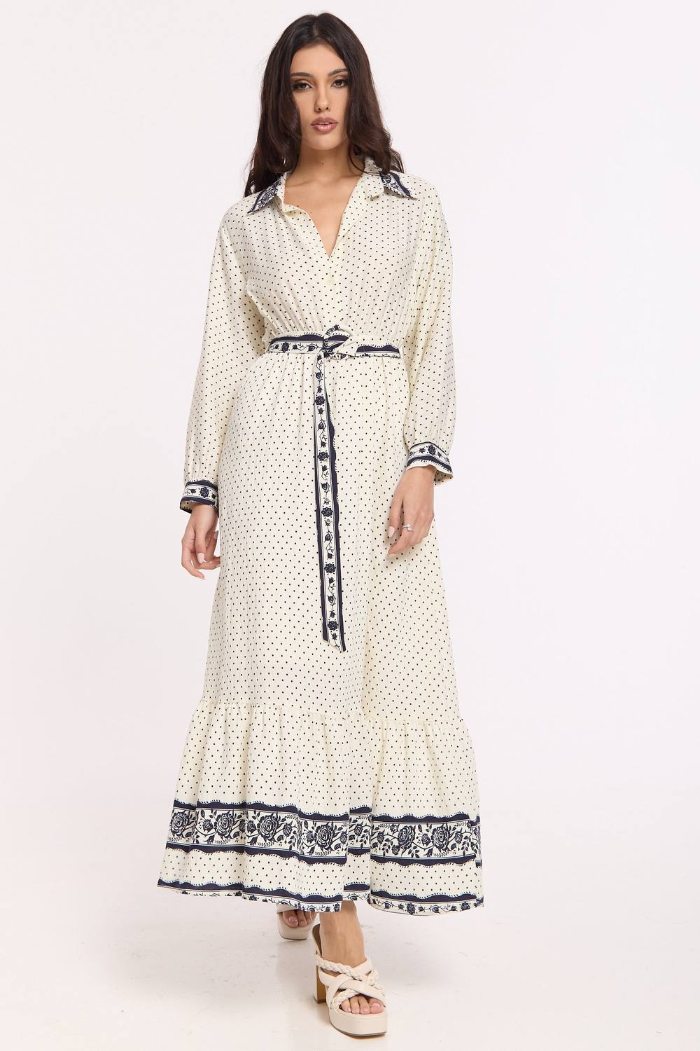 Liquorish Polka Dot Belted Maxi Shirt Dress Liquorish Polka Dot Belted Maxi Shirt Dress