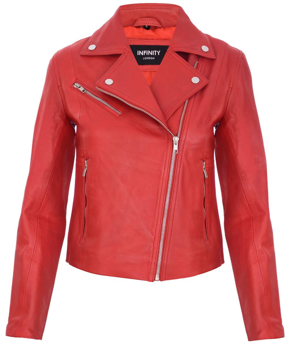 Infinity Leather Smart Leather Biker Jacket-Matlock In Red Infinity Leather Smart Leather Biker Jacket-Matlock In Red