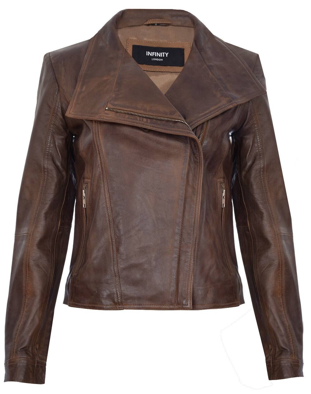 Infinity Leather Classic Leather Shawl Wrap Biker Jacket – Morpeth In Brown