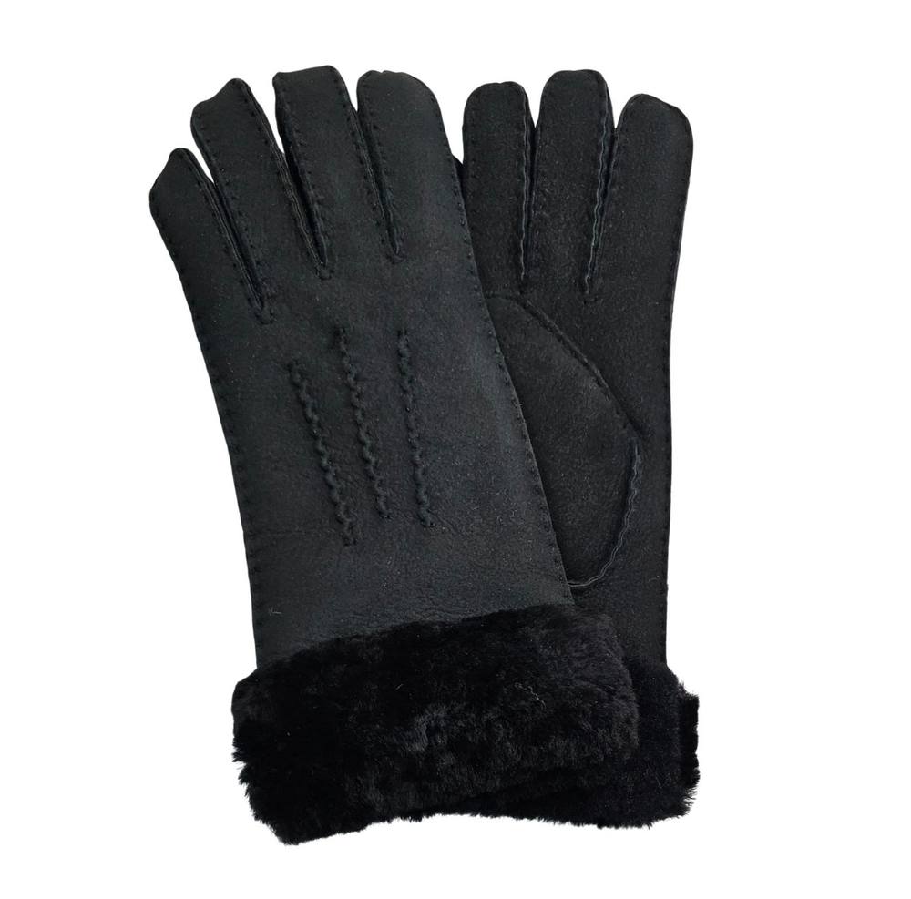 Infinity Leather Genuine Sheepskin Suede Gloves With Fur Cuff In Black Infinity Leather Genuine Sheepskin Suede Gloves With Fur Cuff In Black