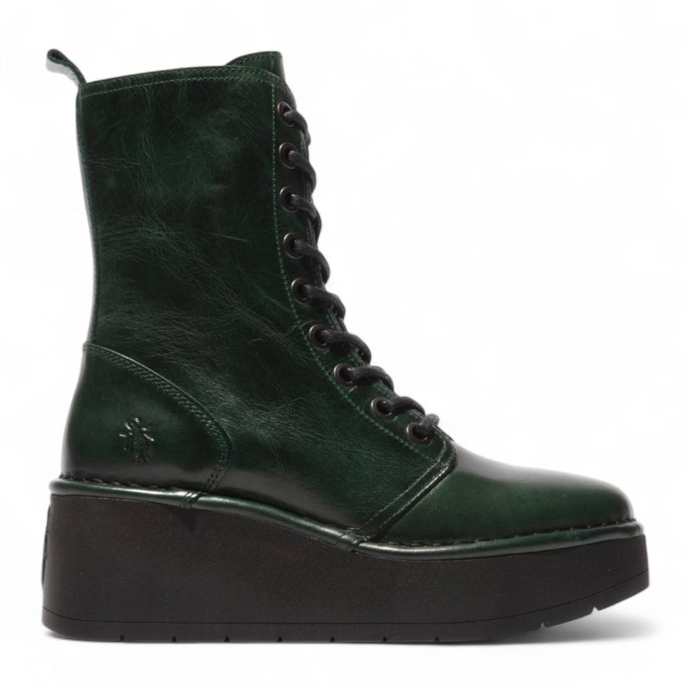 Infinity Leather Fly London Hait Leather Lace-Up Chunky Platform Ankle Boots In Green Infinity Leather Fly London Hait Leather Lace-Up Chunky Platform Ankle Boots In Green