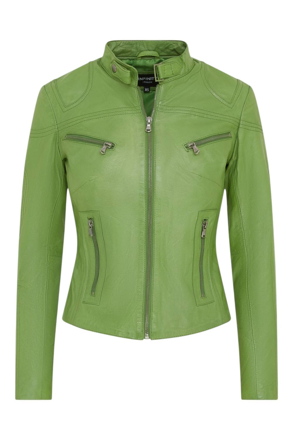 Infinity Leather Slim-Fit Leather Biker Jacket-Maldon In Green Infinity Leather Slim-Fit Leather Biker Jacket-Maldon In Green