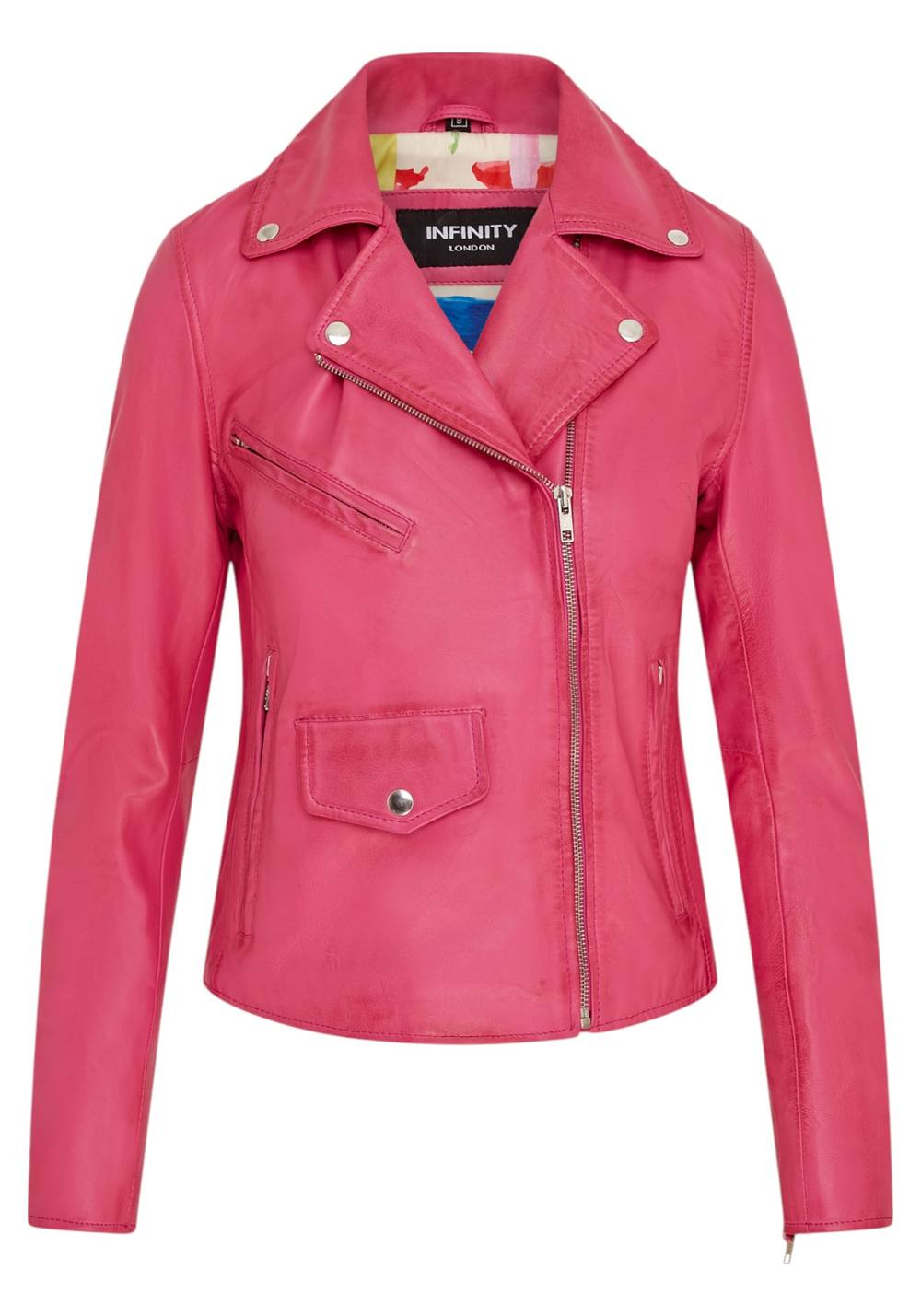 Infinity Leather Classic Brando Biker Leather Jacket – Broome In Fuchsia Infinity Leather Classic Brando Biker Leather Jacket – Broome In Fuchsia