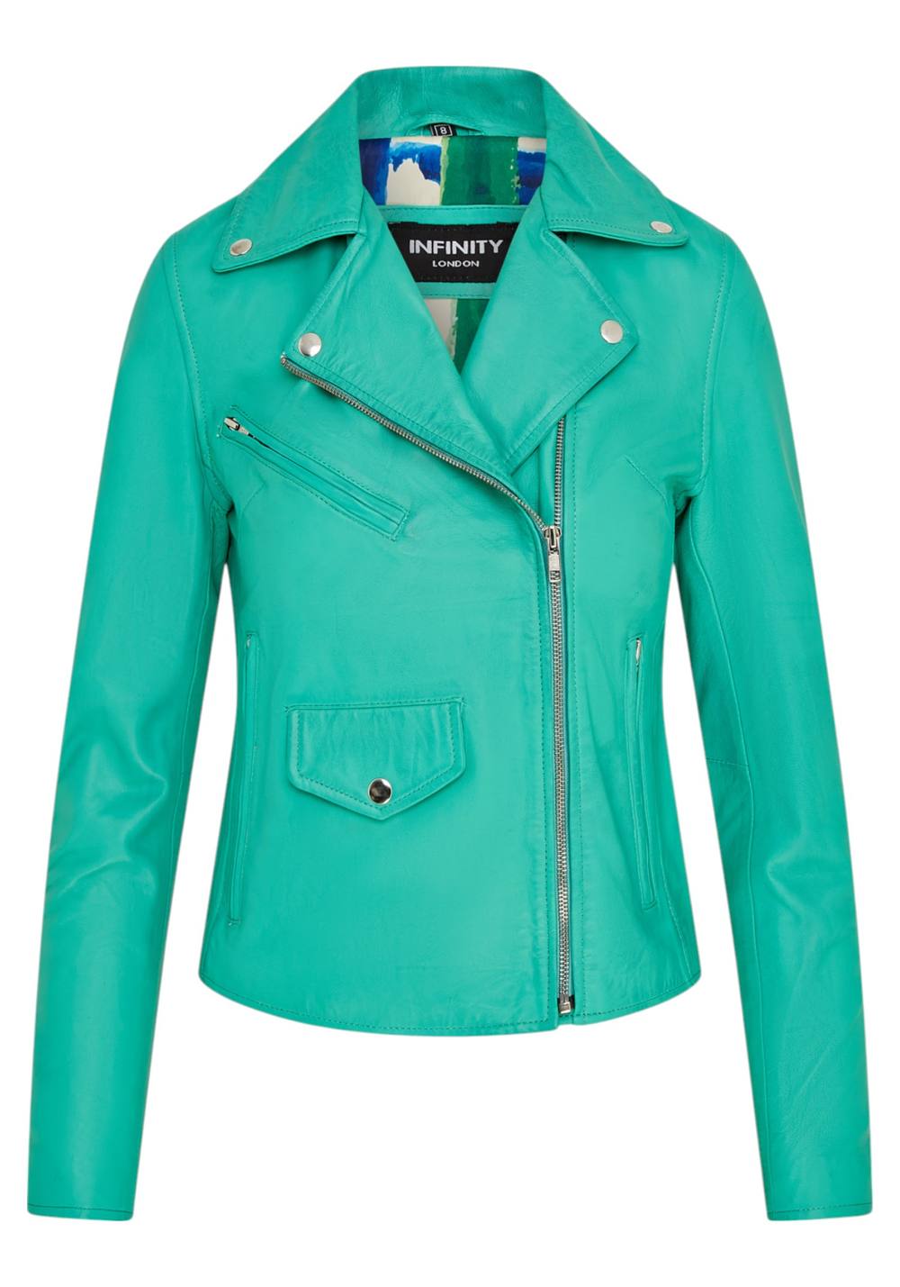 Infinity Leather Classic Brando Biker Leather Jacket – Broome In Aqua Infinity Leather Classic Brando Biker Leather Jacket – Broome In Aqua