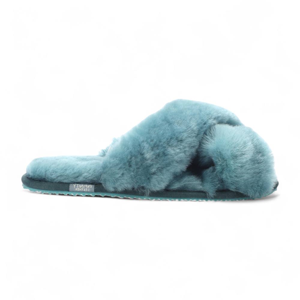 Infinity Leather Sheepskin Slippers Warm Winter Fur Crossover – Snowbelle In Blue Infinity Leather Sheepskin Slippers Warm Winter Fur Crossover – Snowbelle In Blue